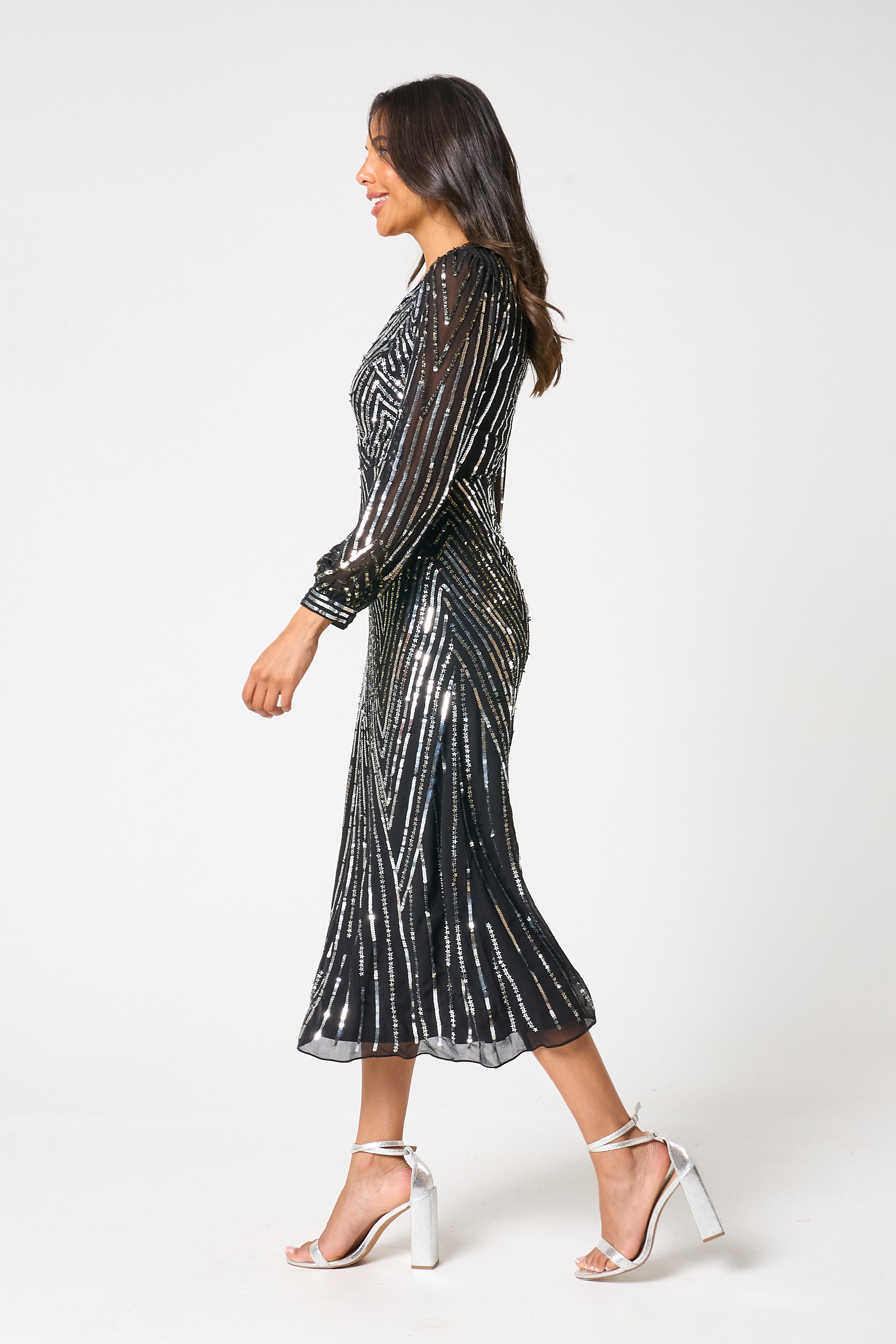 Hilda Black Sequin Midi Dress