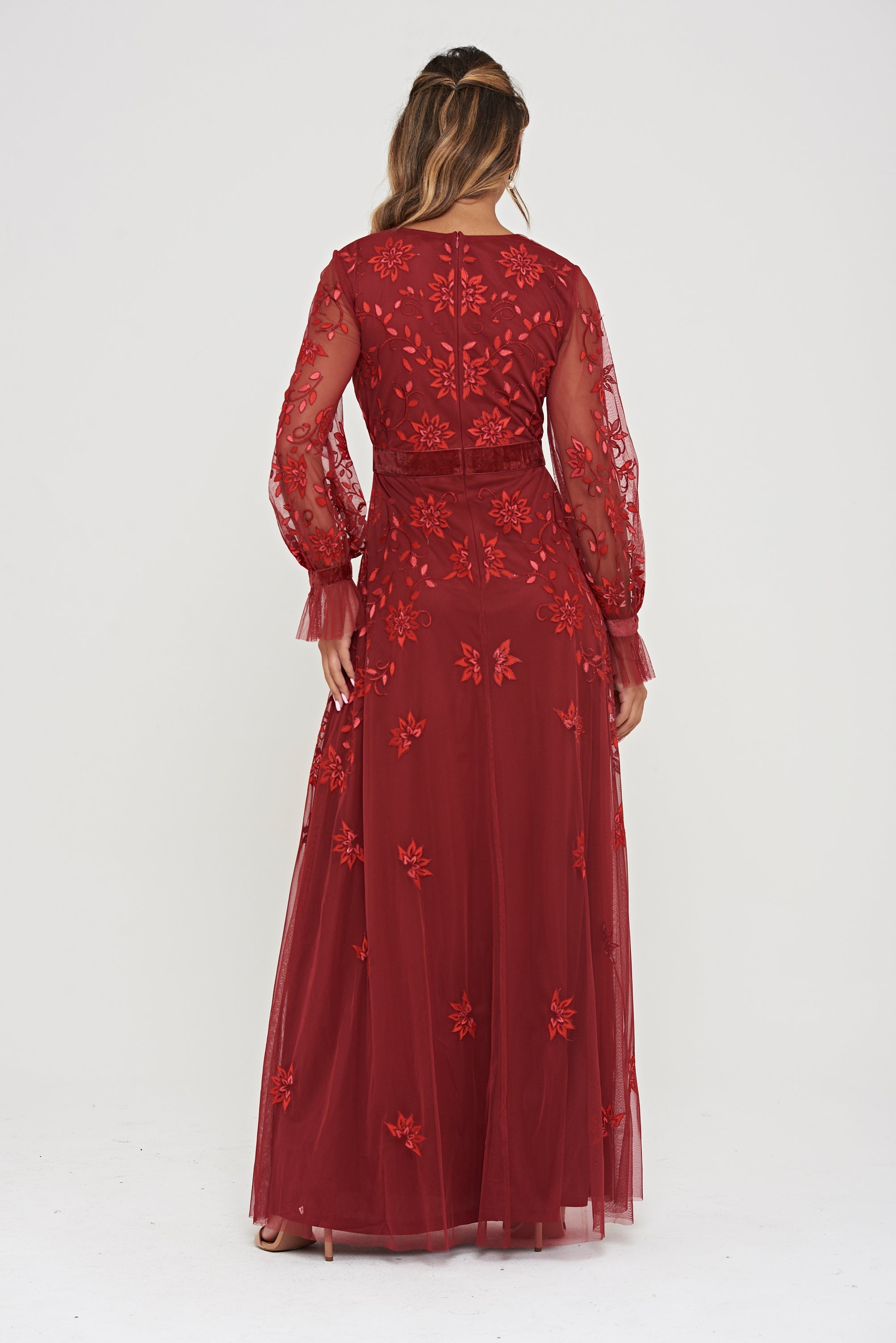 Holly Red Embroidered Maxi Dress