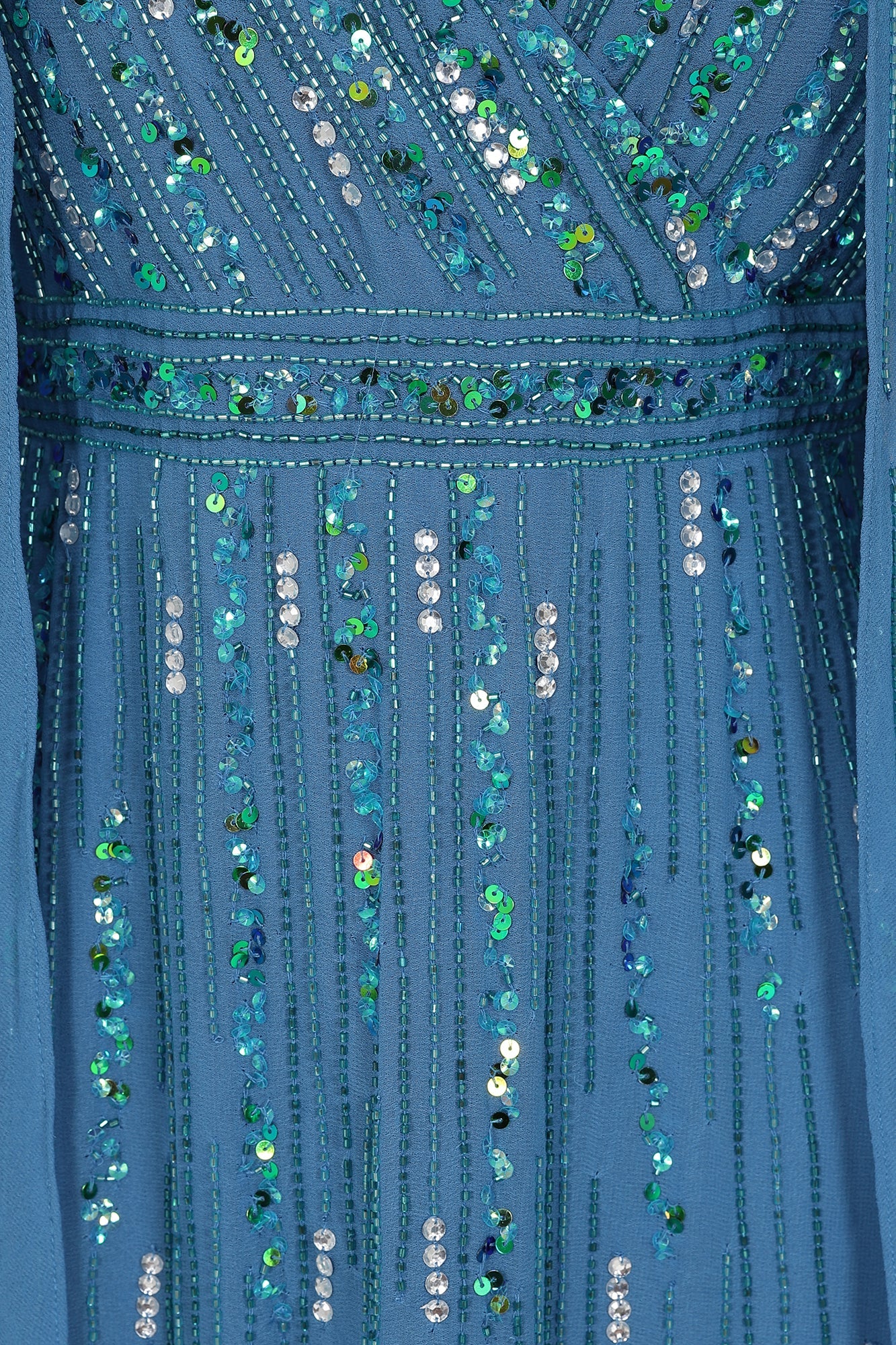 Ida Blue Embellished Maxi Dress with Cape Sleeves