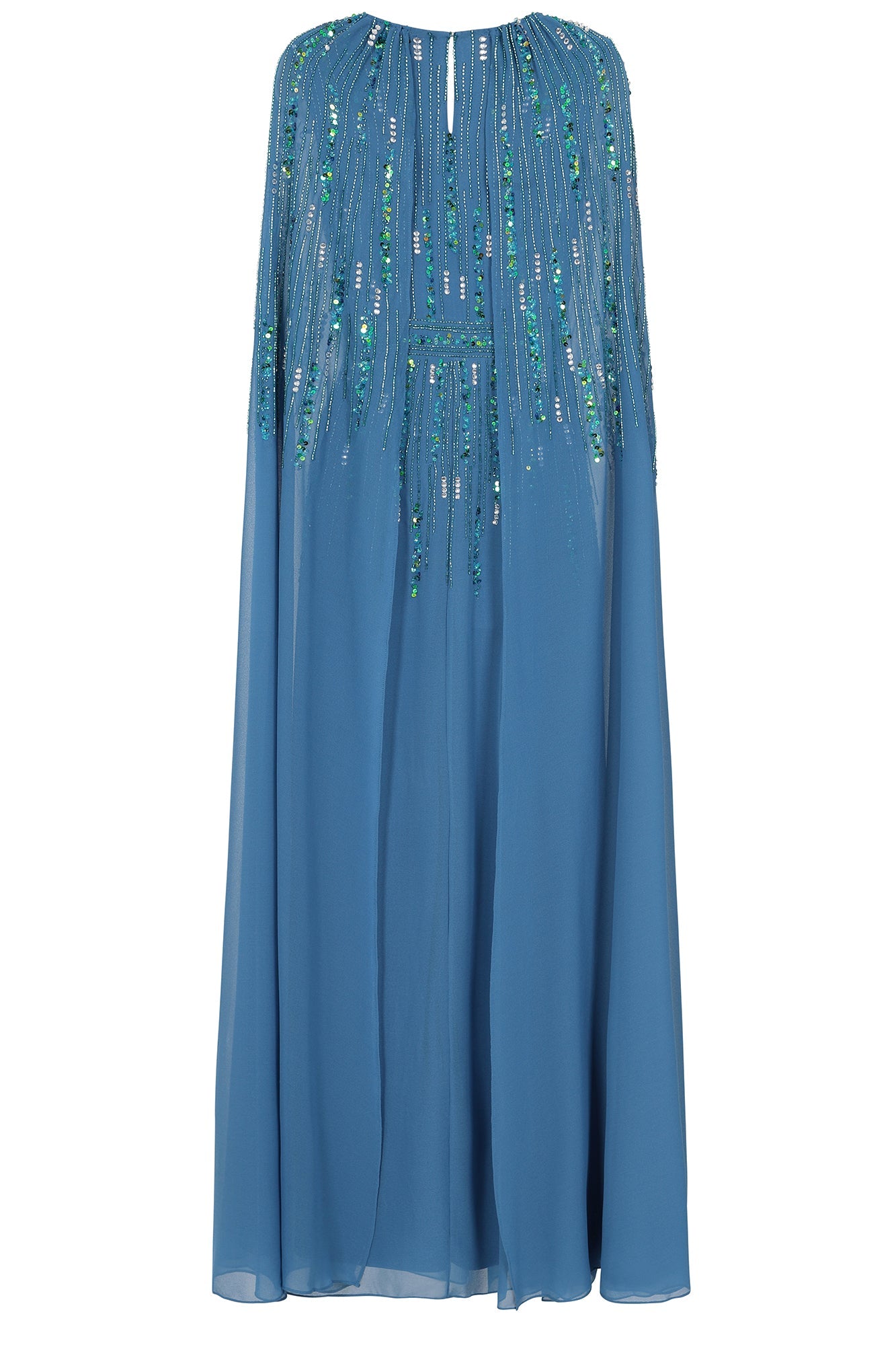 Ida Blue Embellished Maxi Dress with Cape Sleeves