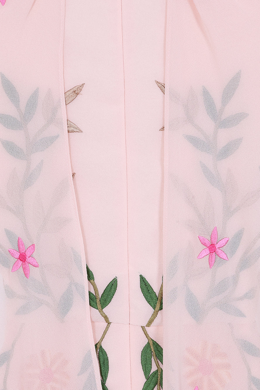 Ingrid Blush Floral Embroidered Cape Sleeve Maxi Dress