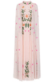 Ingrid Blush Floral Embroidered Cape Sleeve Maxi Dress