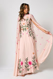 Ingrid Blush Floral Embroidered Cape Sleeve Maxi Dress