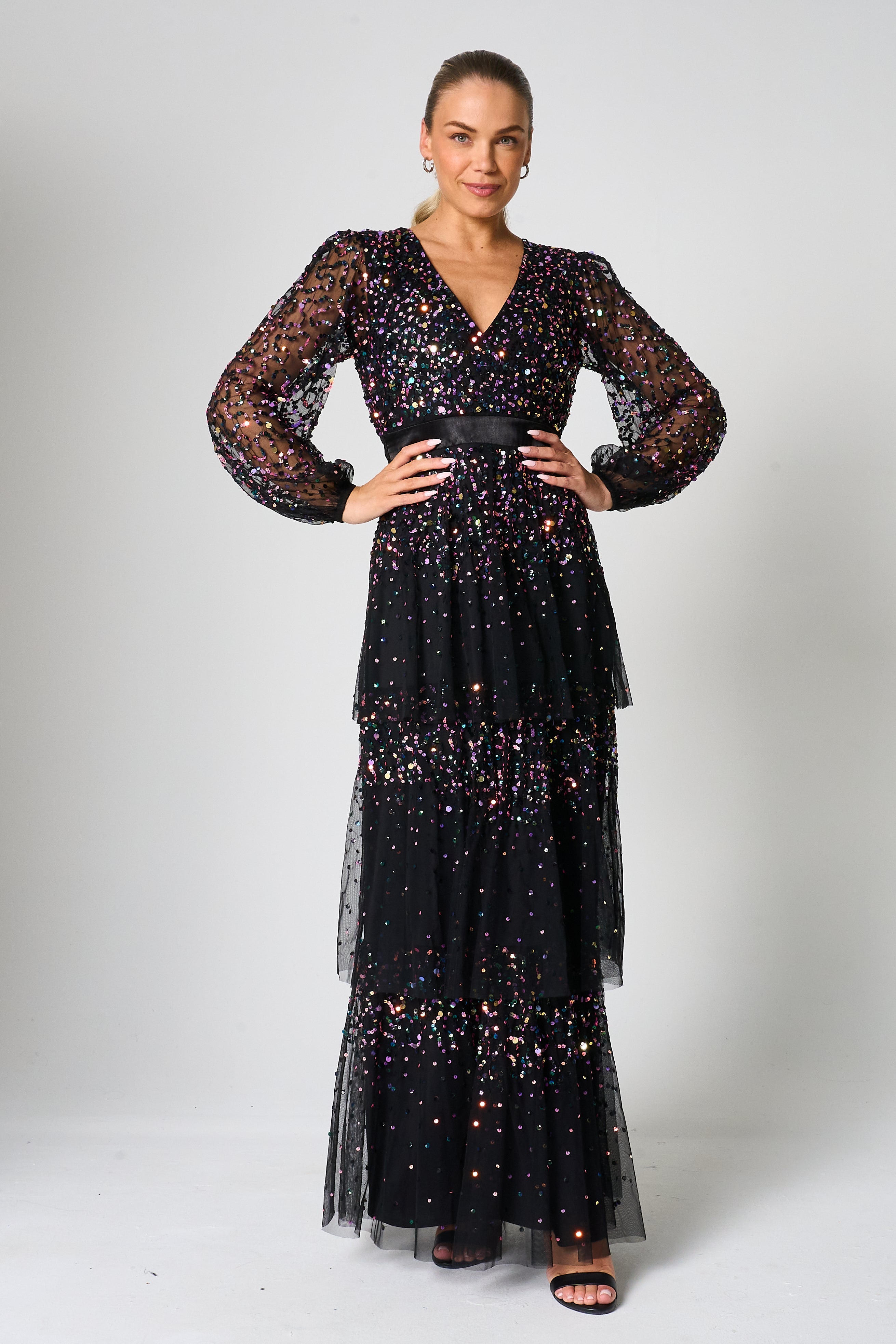 Iris Black Iridescent Sequin Maxi Dress