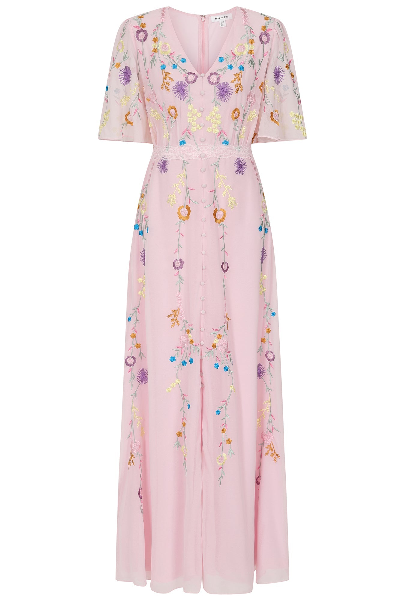 Irisa Embroidered Button Through Maxi Dress - Blush Pink