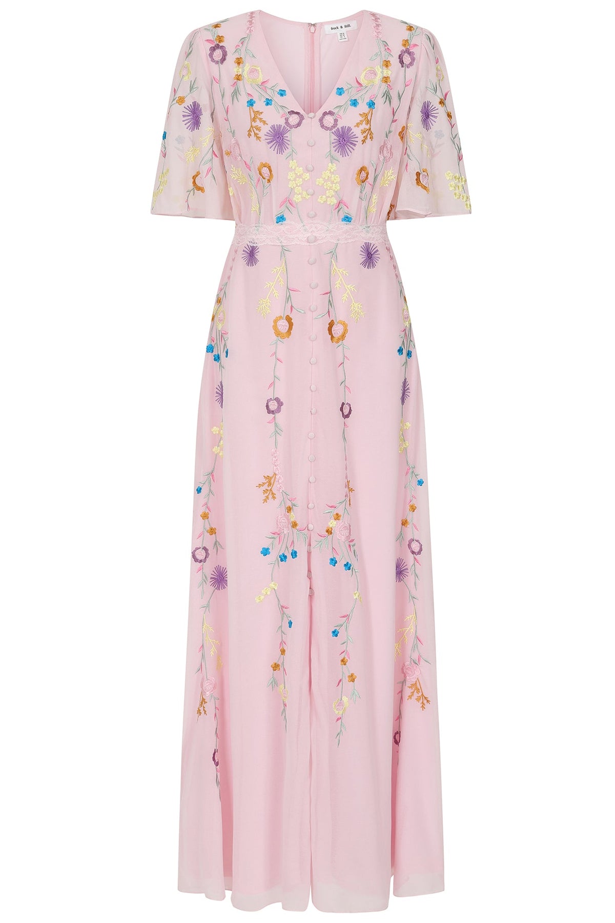 Irisa Embroidered Button Through Maxi Dress - Blush Pink