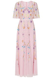 Irisa Embroidered Button Through Maxi Dress - Blush Pink