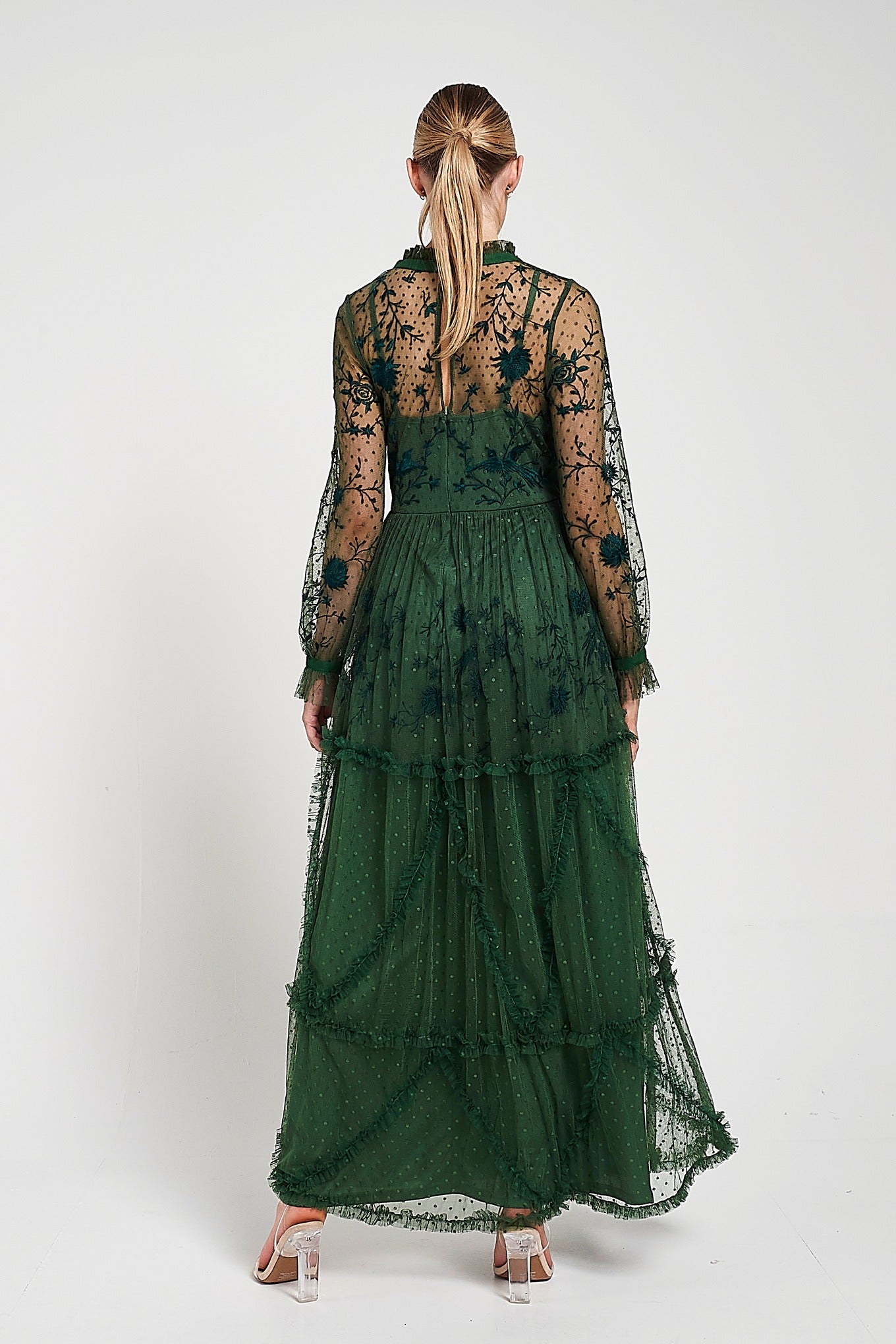 Ivy Green Floral Embroidered Maxi Dress