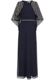 Jacqueline Embellished Cape Sleeve Maxi Dress - Navy