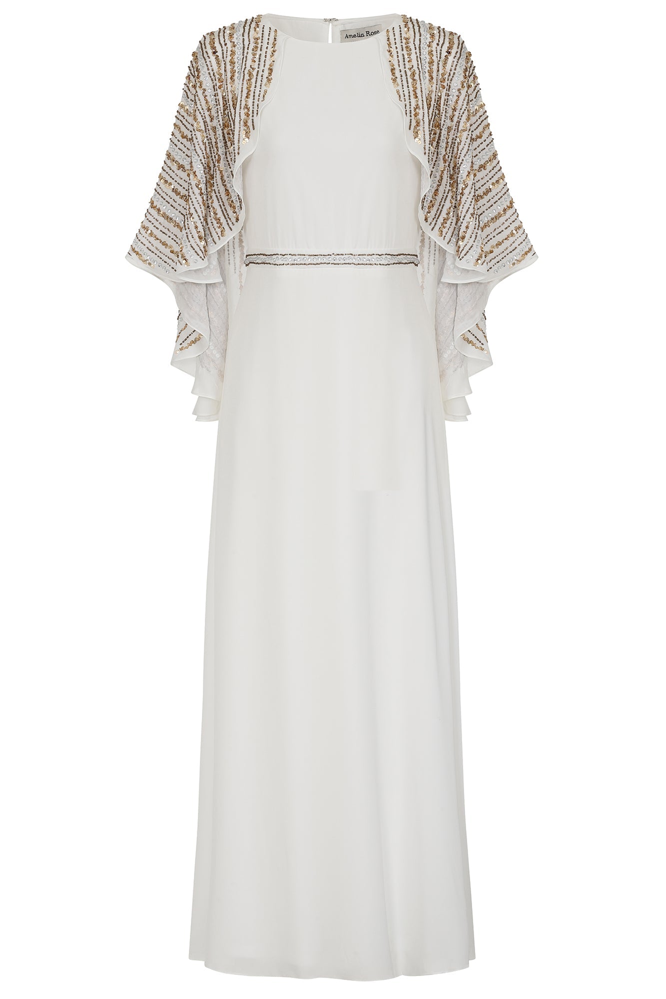 Jacqueline Embellished Cape Sleeve Maxi Dress - White