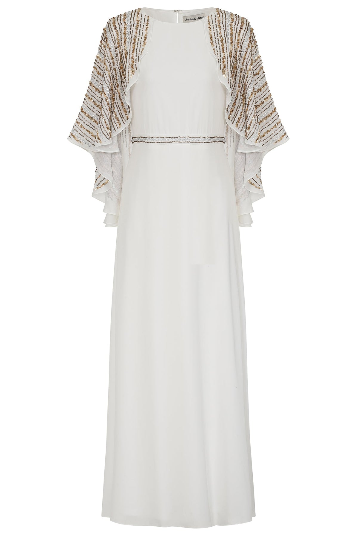 Jacqueline Embellished Cape Sleeve Maxi Dress - White