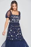 Jalin Floral Sequin Midi Dress - Navy