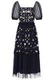 Jalin Floral Sequin Midi Dress - Navy