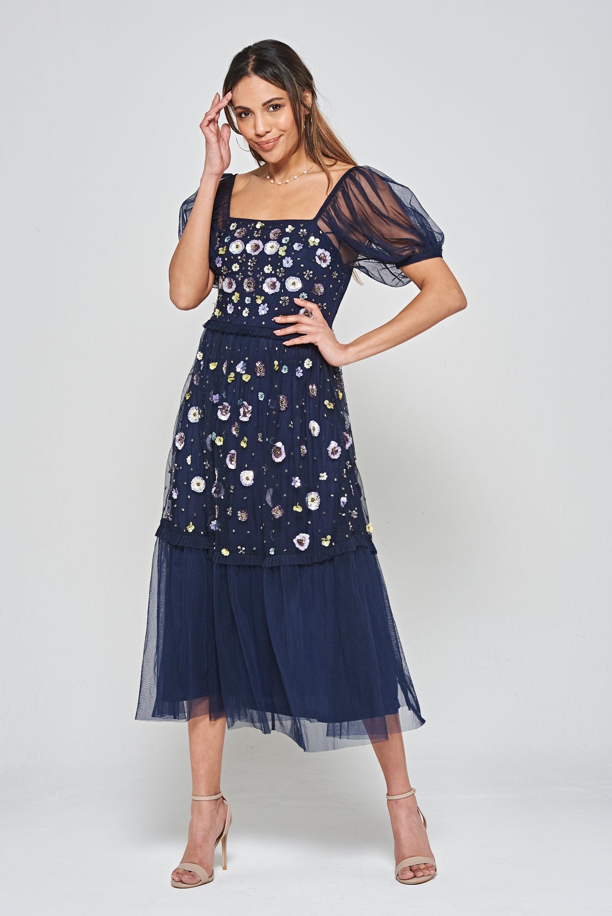 Jalin Floral Sequin Midi Dress - Navy