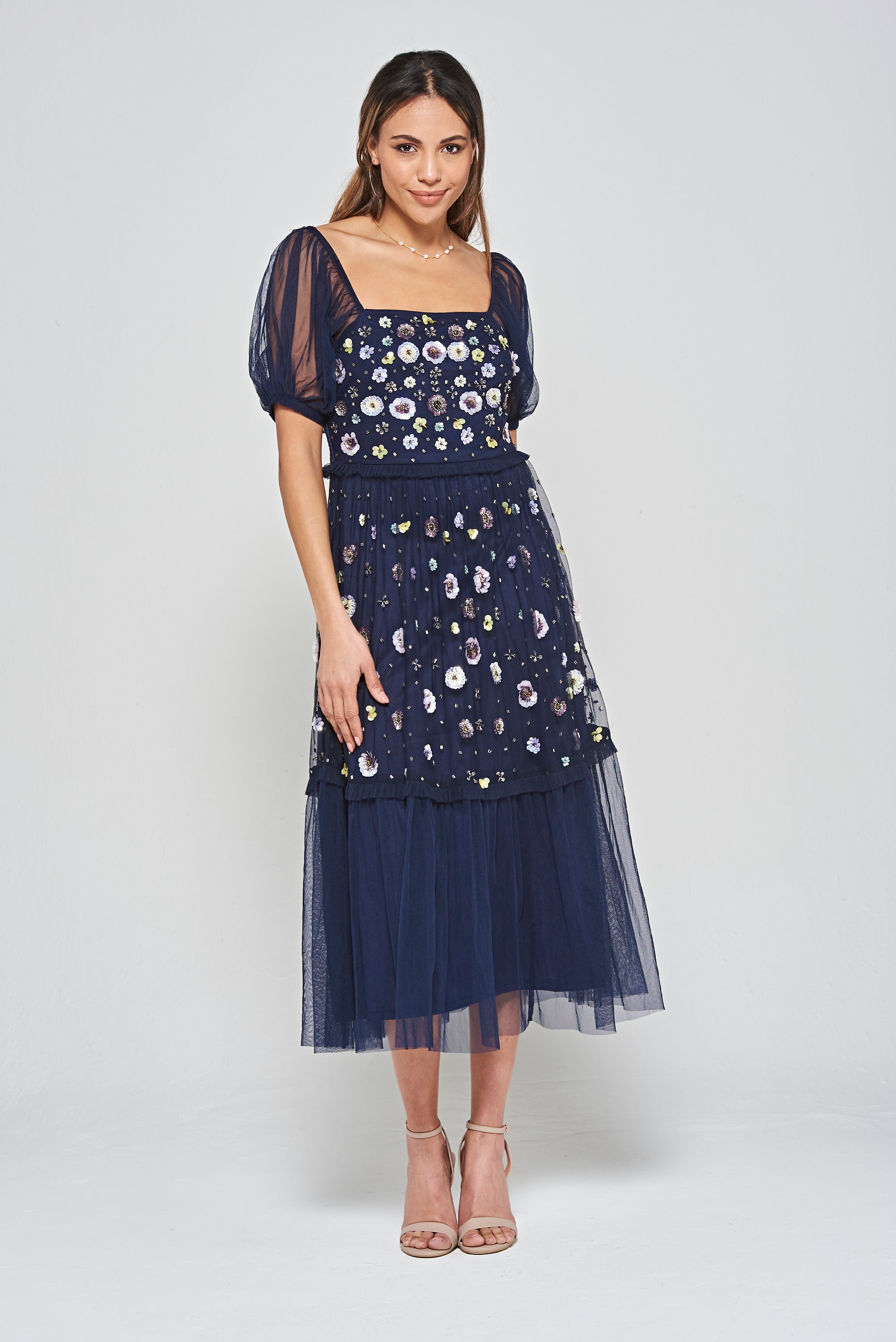 Jalin Floral Sequin Midi Dress - Navy