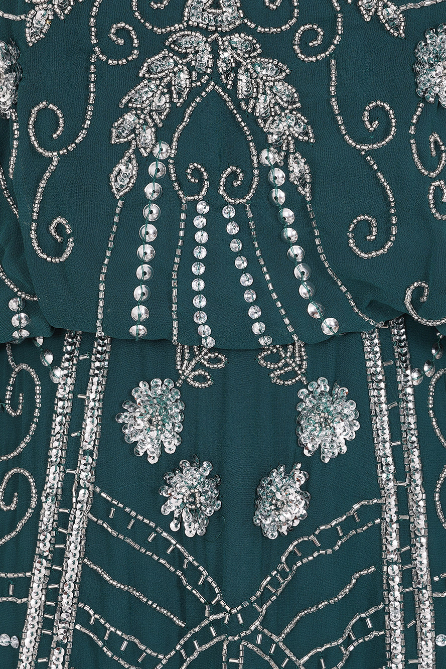 Jeannette Storm Green Embellished Midi Dress