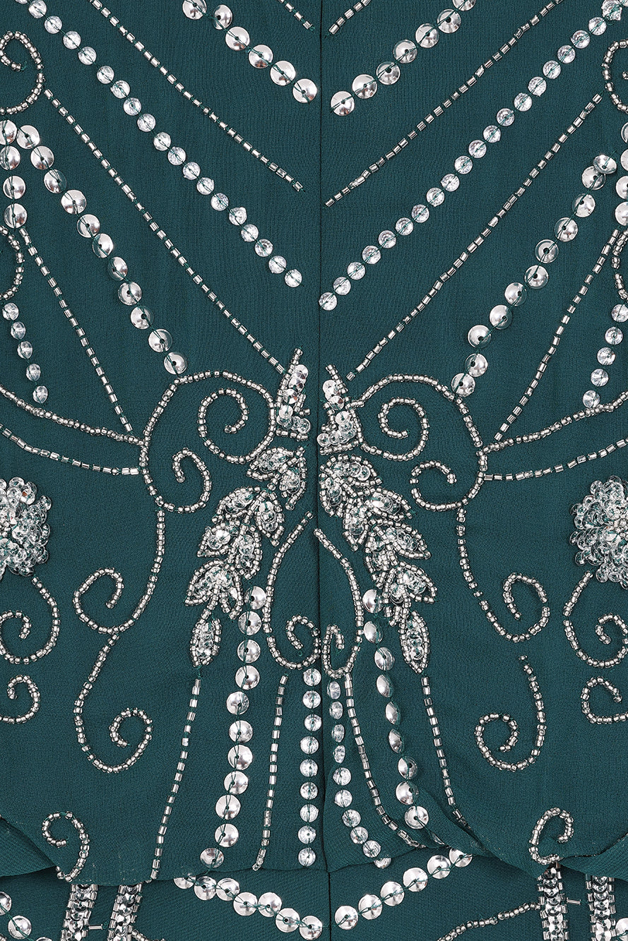 Jeannette Storm Green Embellished Midi Dress