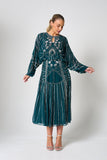 Jeannette Storm Green Embellished Midi Dress