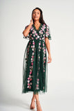 Jelena Green Floral Embroidered Midi Dress