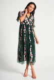 Jelena Green Floral Embroidered Midi Dress