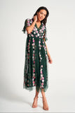 Jelena Green Floral Embroidered Midi Dress