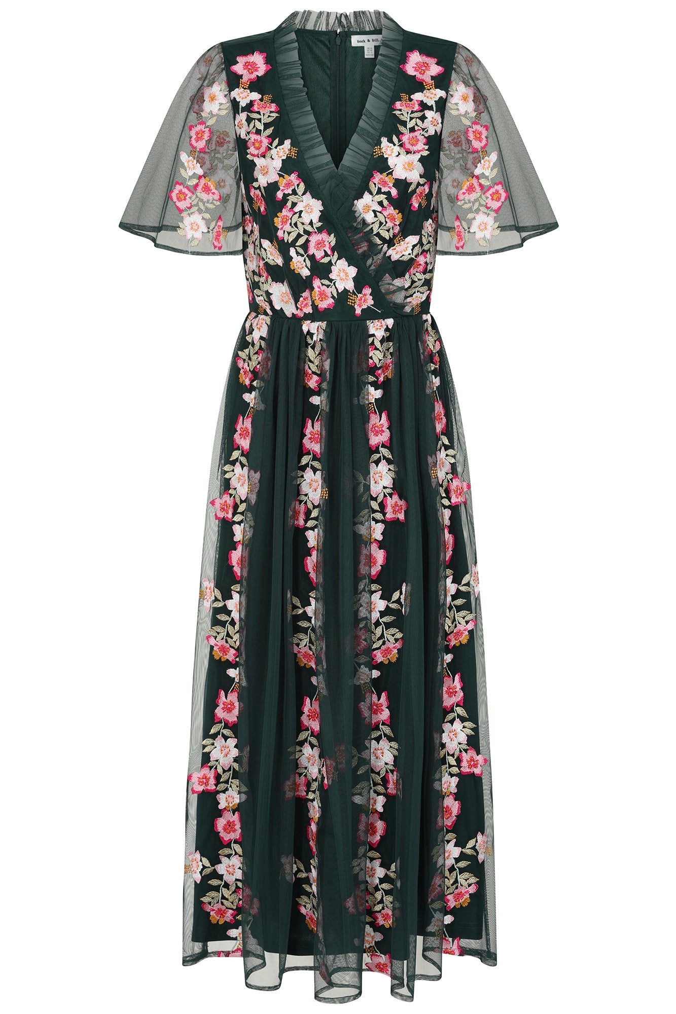 Jelena Green Floral Embroidered Midi Dress