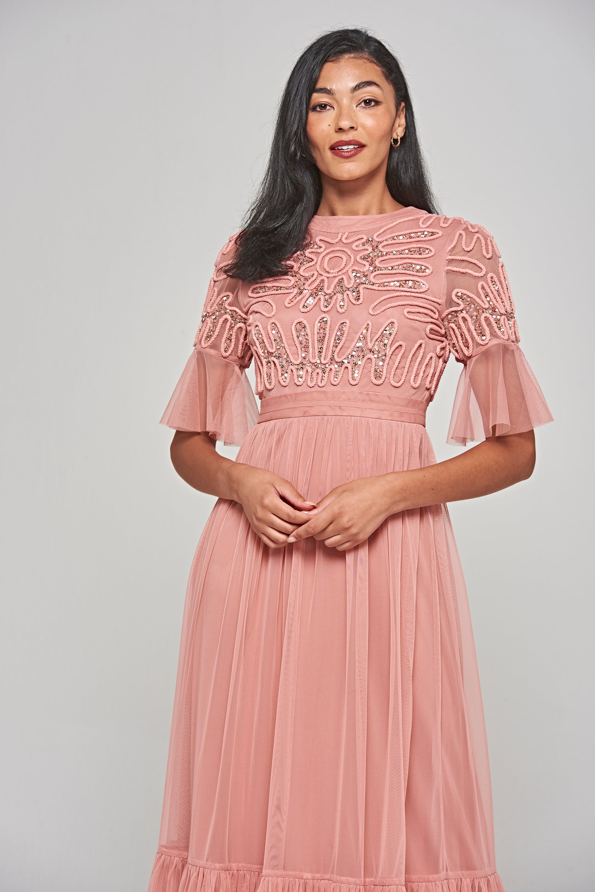 Jenna Cornelli Sequin Midi Dress - Rose Tan