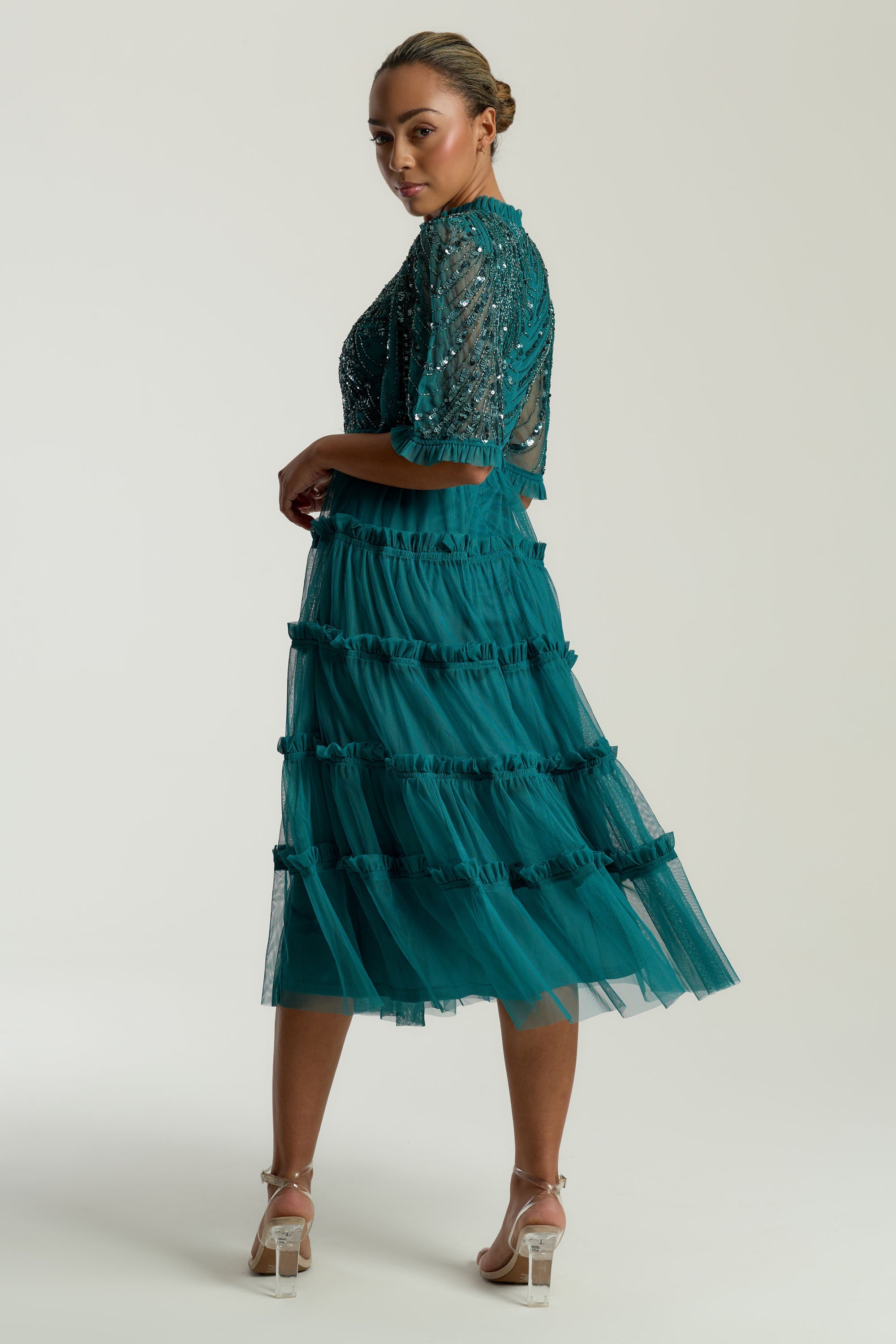 Joanna Storm Teal Embellished Midi Dress