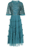 Joanna Storm Teal Embellished Midi Dress
