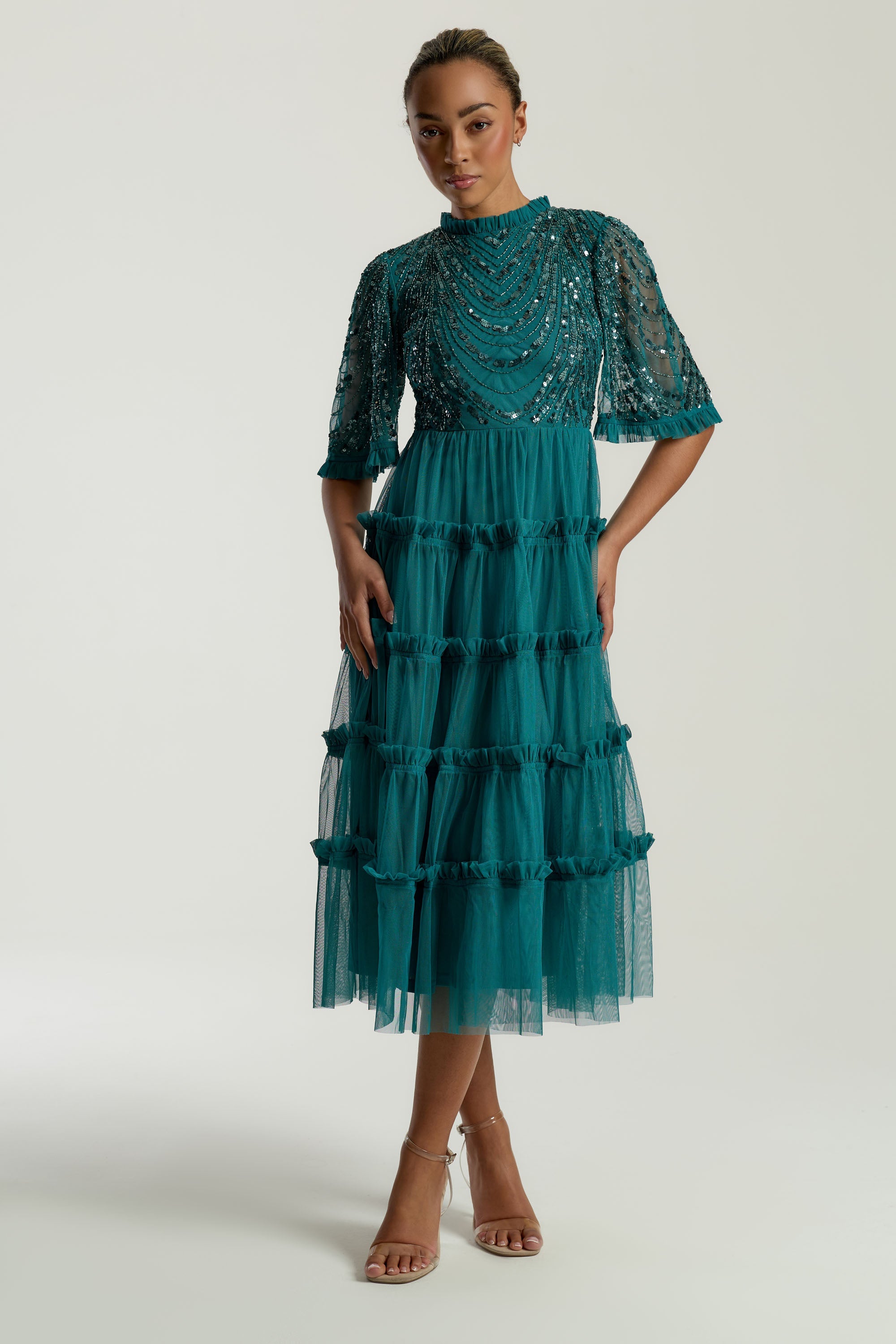 Joanna Storm Teal Embellished Midi Dress
