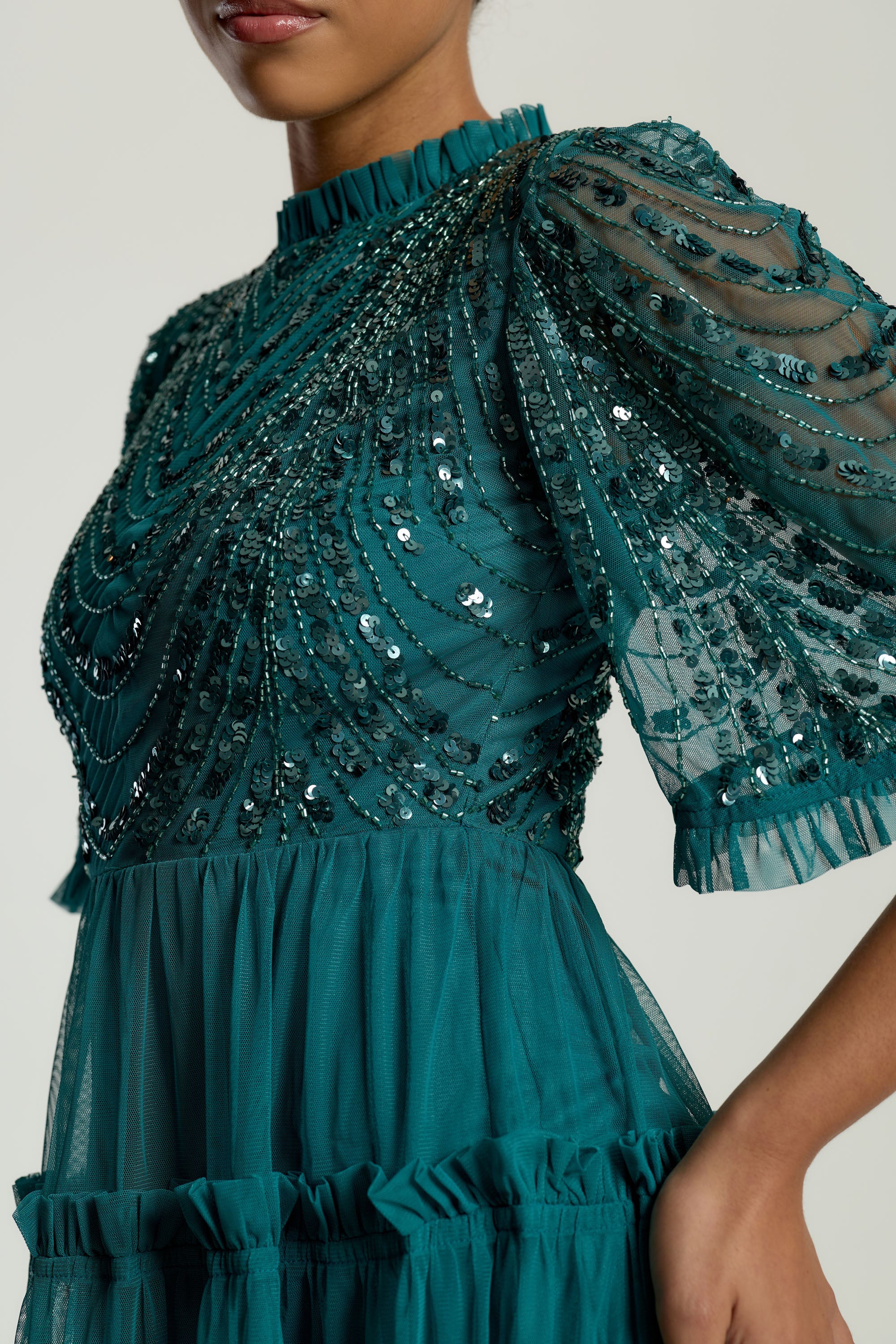Joanna Storm Teal Embellished Midi Dress