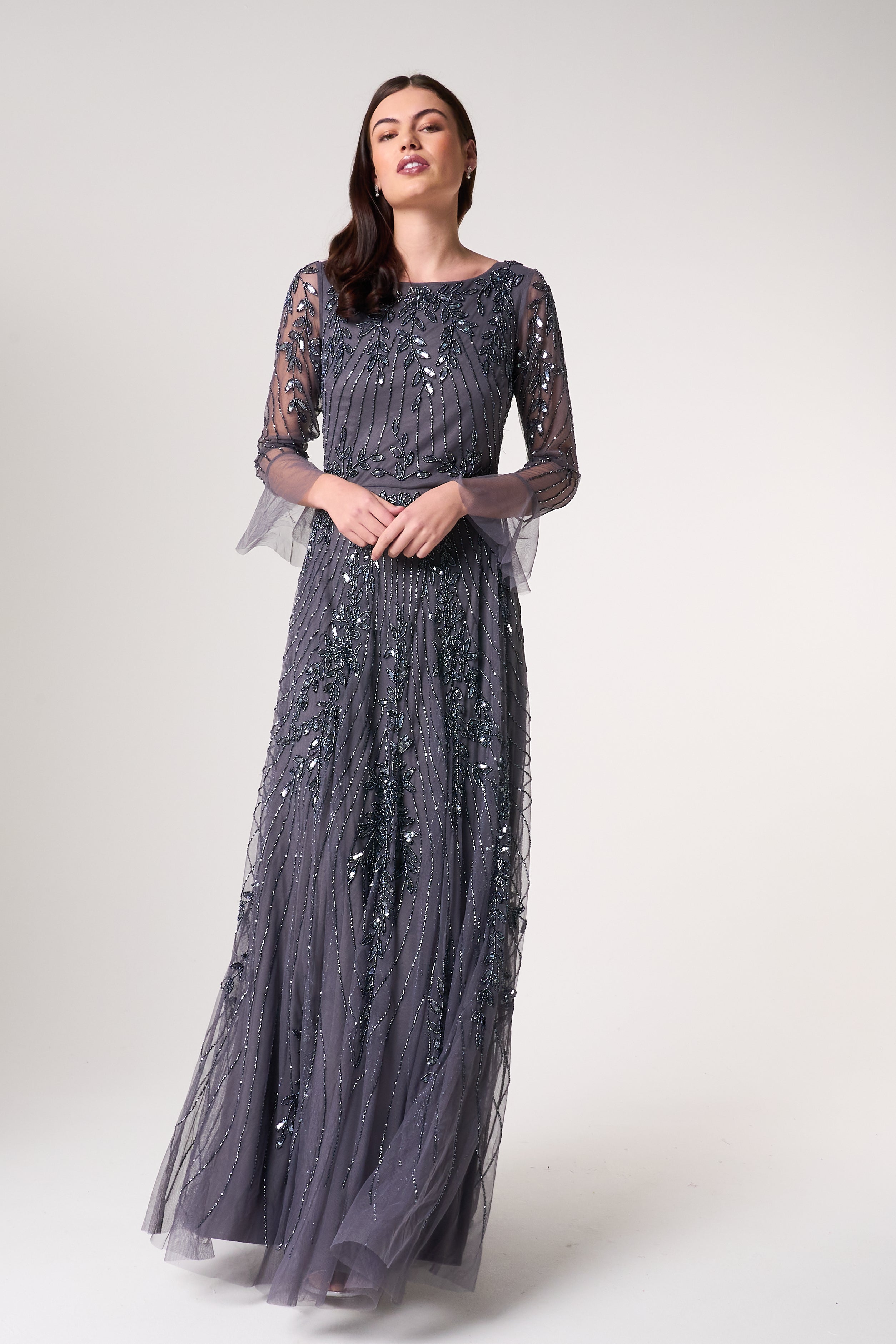 Jora Charcoal Embellished Maxi Dress