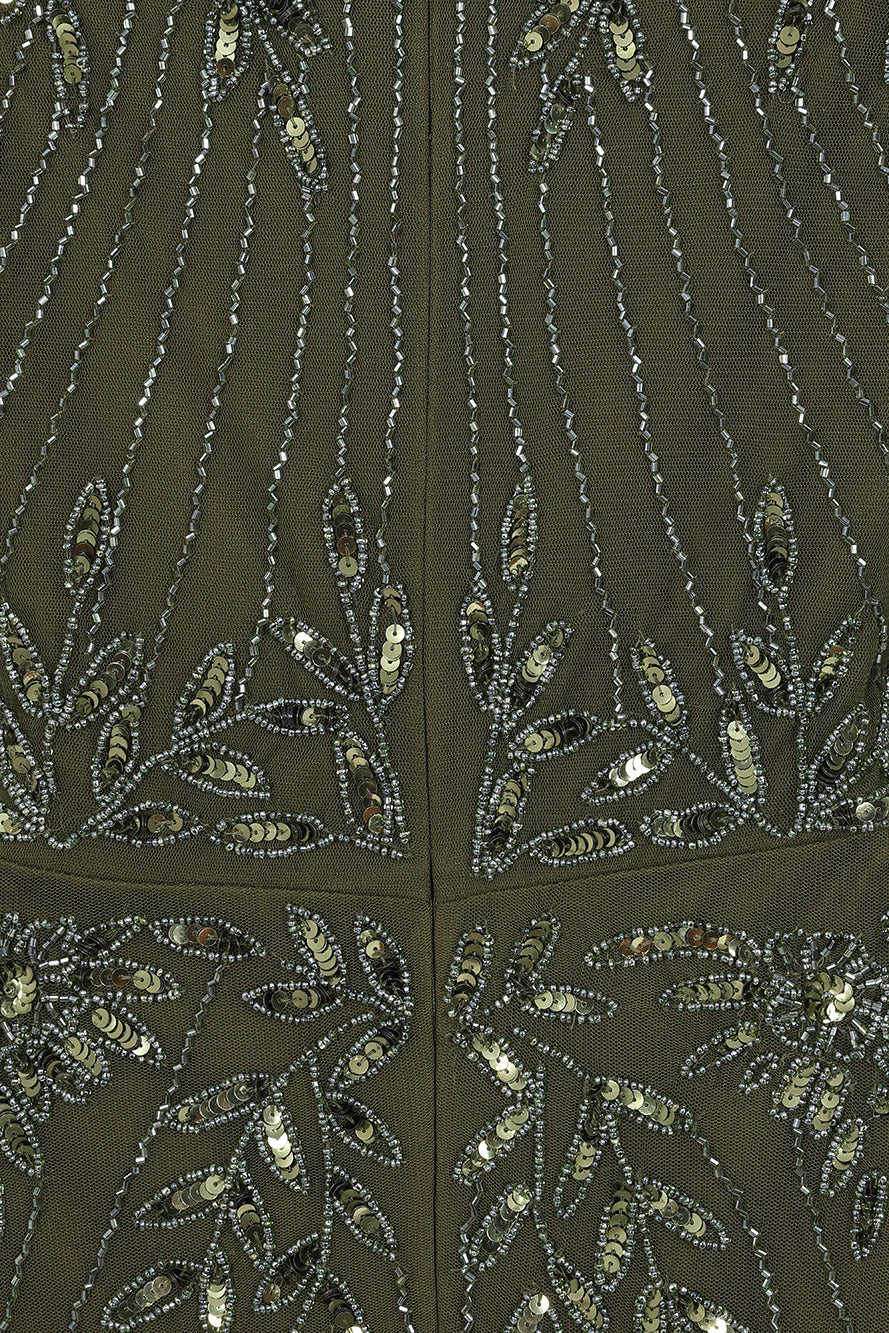 Jora Olive Green Embellished Maxi Dress