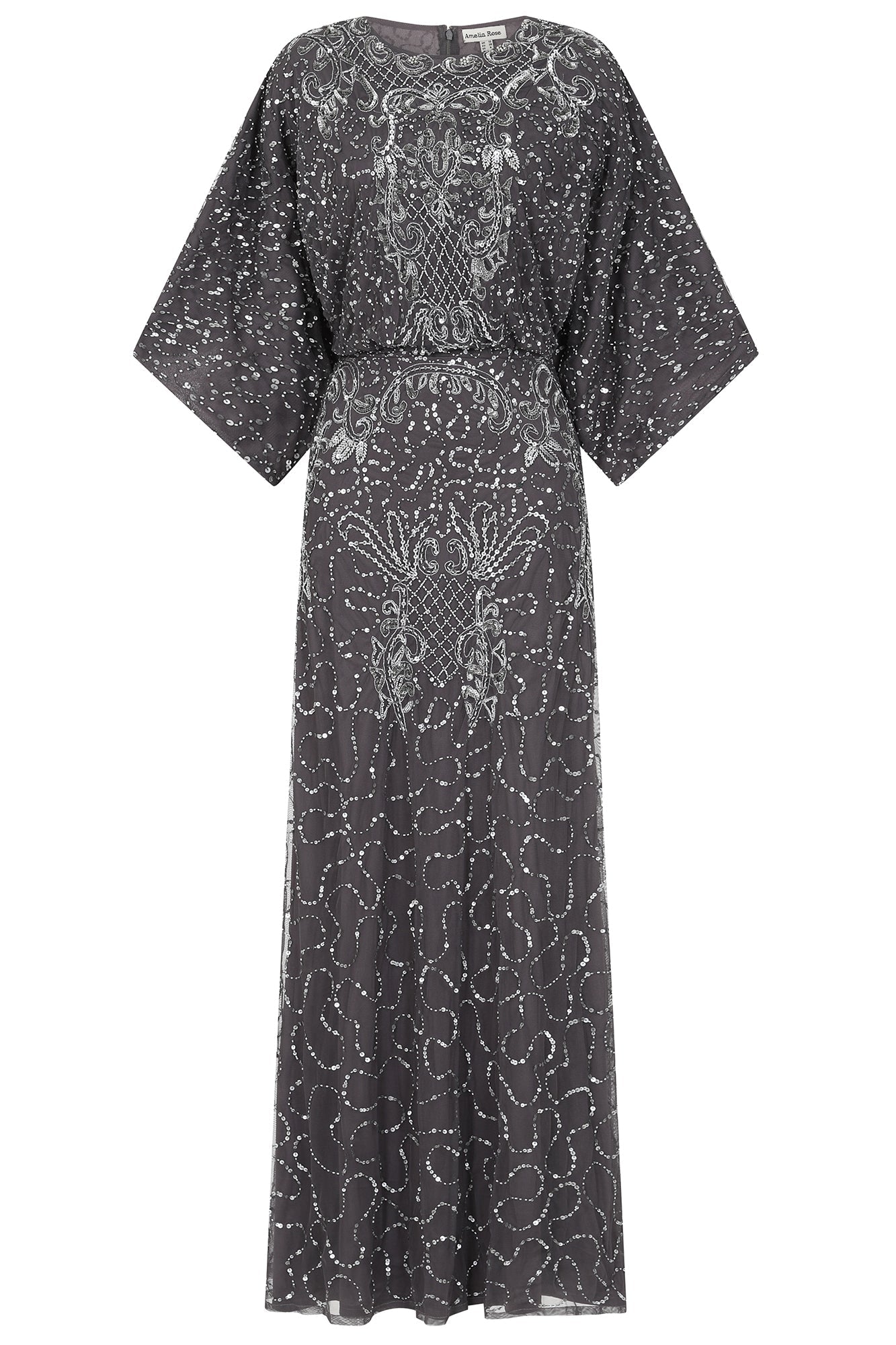 Judith Embellished Maxi Dress with Batwing Sleeves - Charcoal Grey