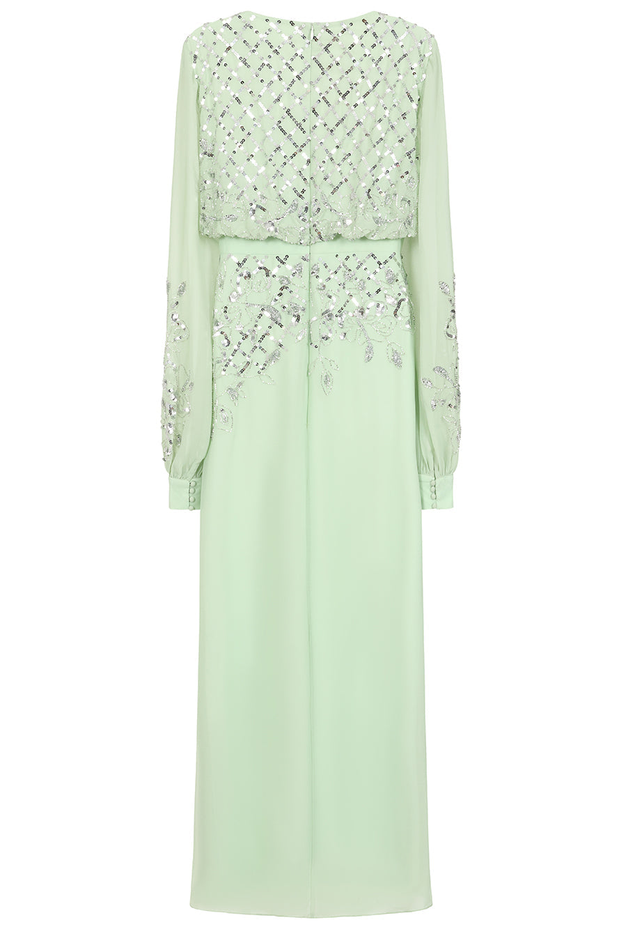 Kaira Pale Green Sequin Maxi Dress