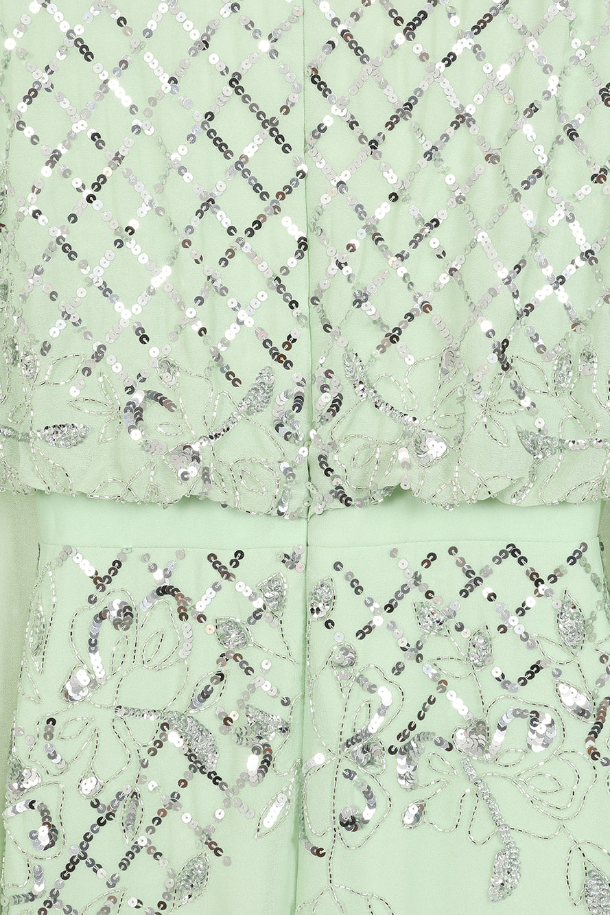Kaira Pale Green Sequin Maxi Dress