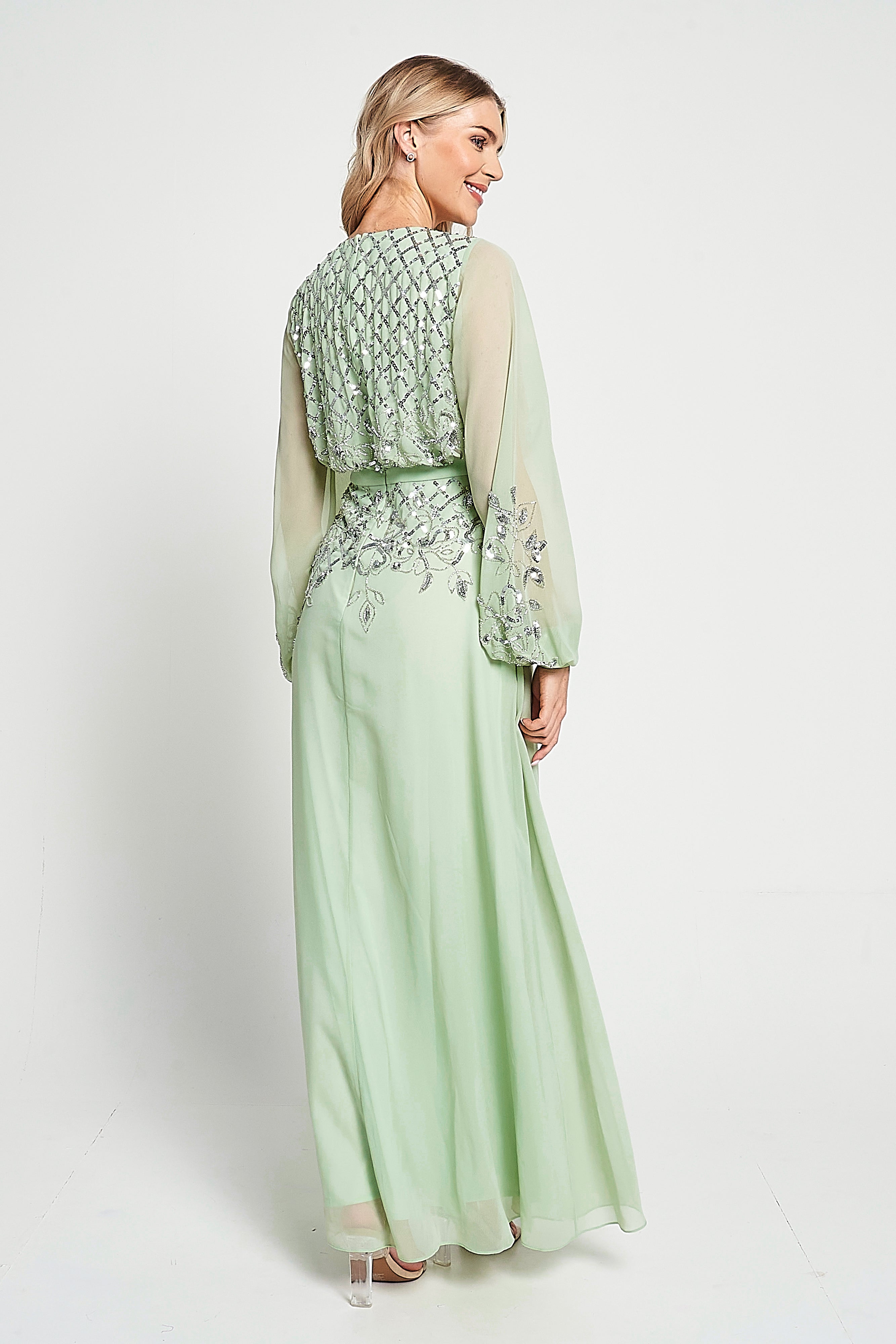 Kaira Pale Green Sequin Maxi Dress