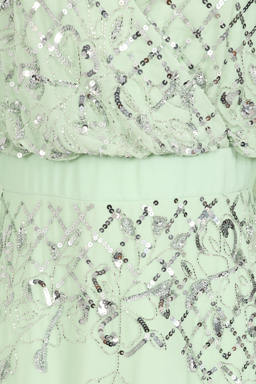 Kaira Pale Green Sequin Maxi Dress