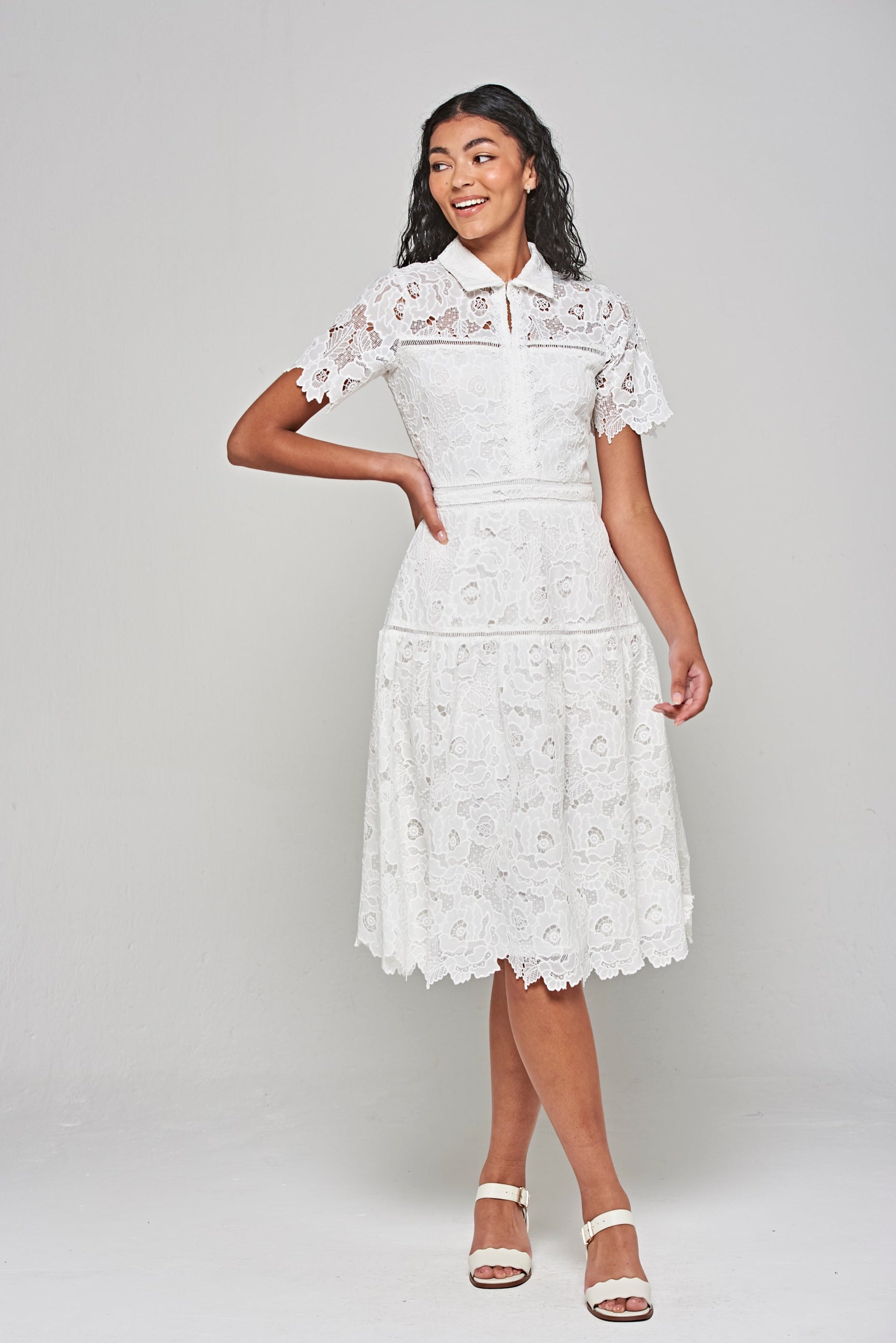 Kalina White Lace Shirt Dress 