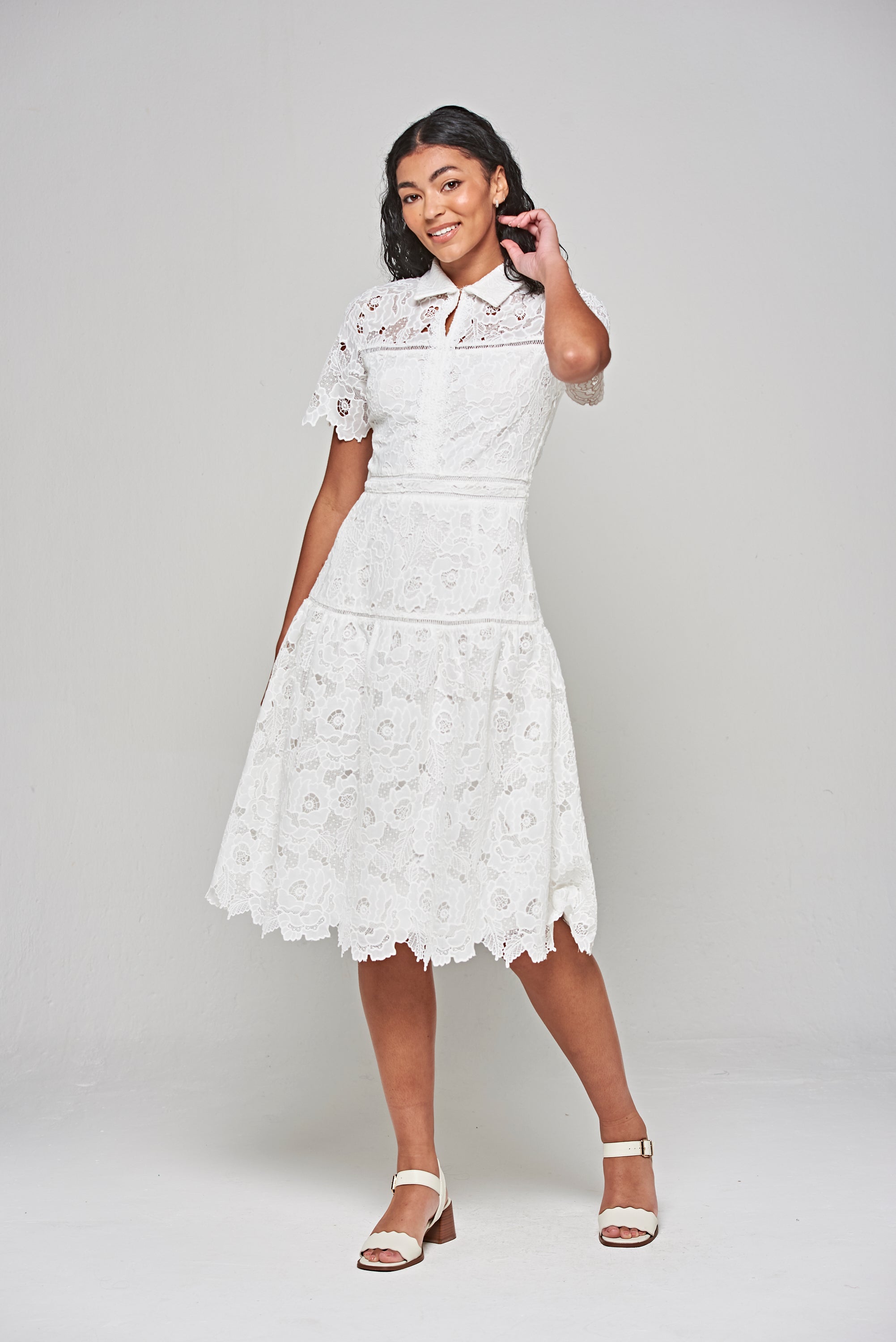 Kalina White Lace Shirt Dress 