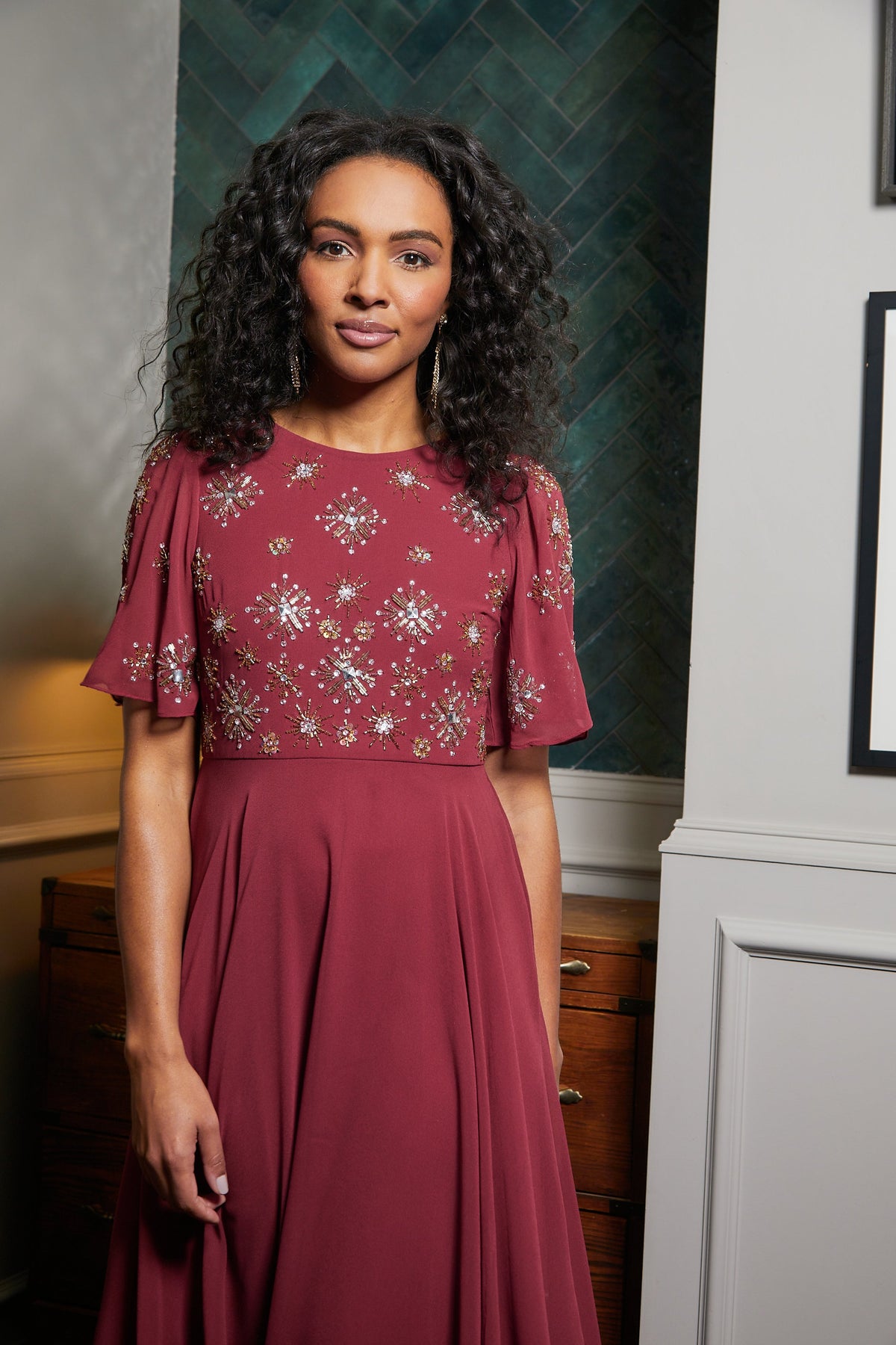 Kelby Embellished Midaxi Dress - Burgundy