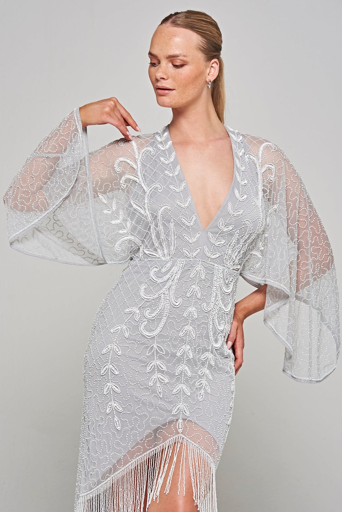 Kendra Embellished Midi Dress - Grey