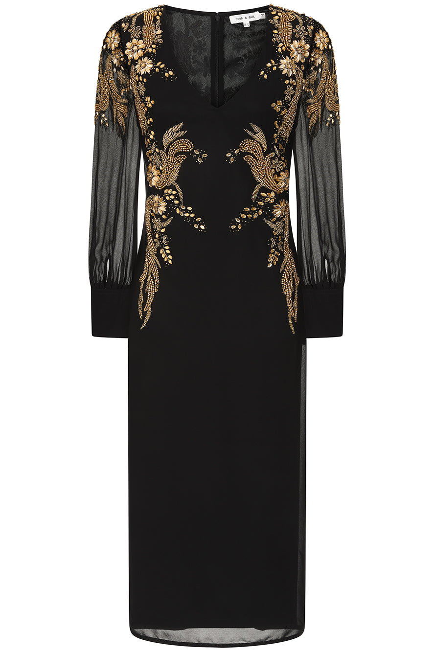Kiah Black Embellished Midi Dress
