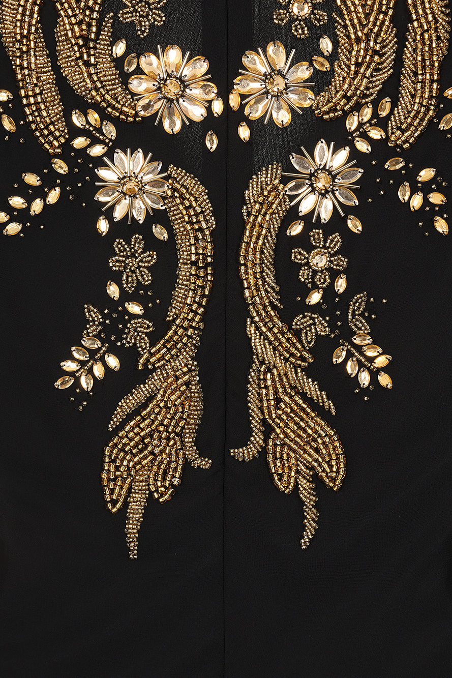 Kiah Black Embellished Midi Dress