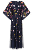 Lana Floral Embroidered Maxi Dress - Navy