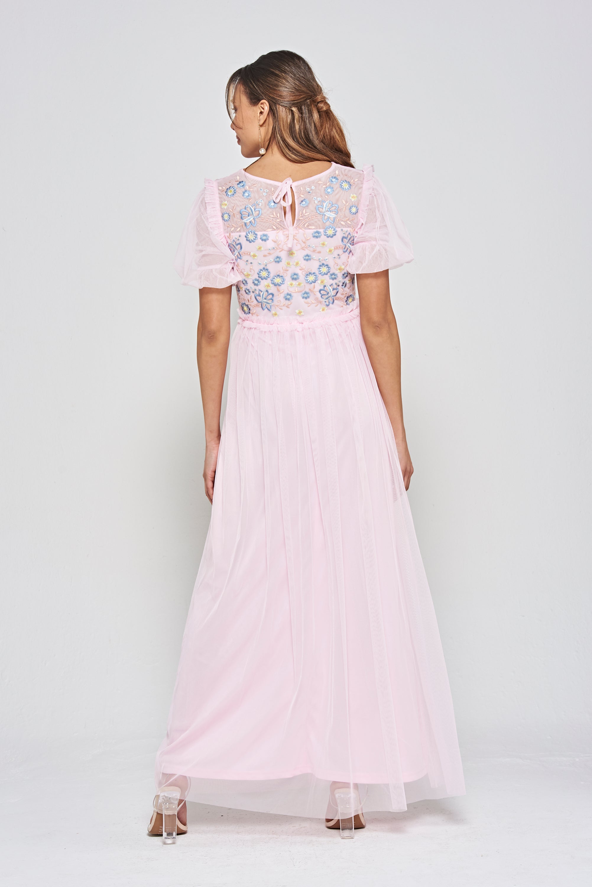 Laraline Floral Embroidered Maxi Dress in Blush