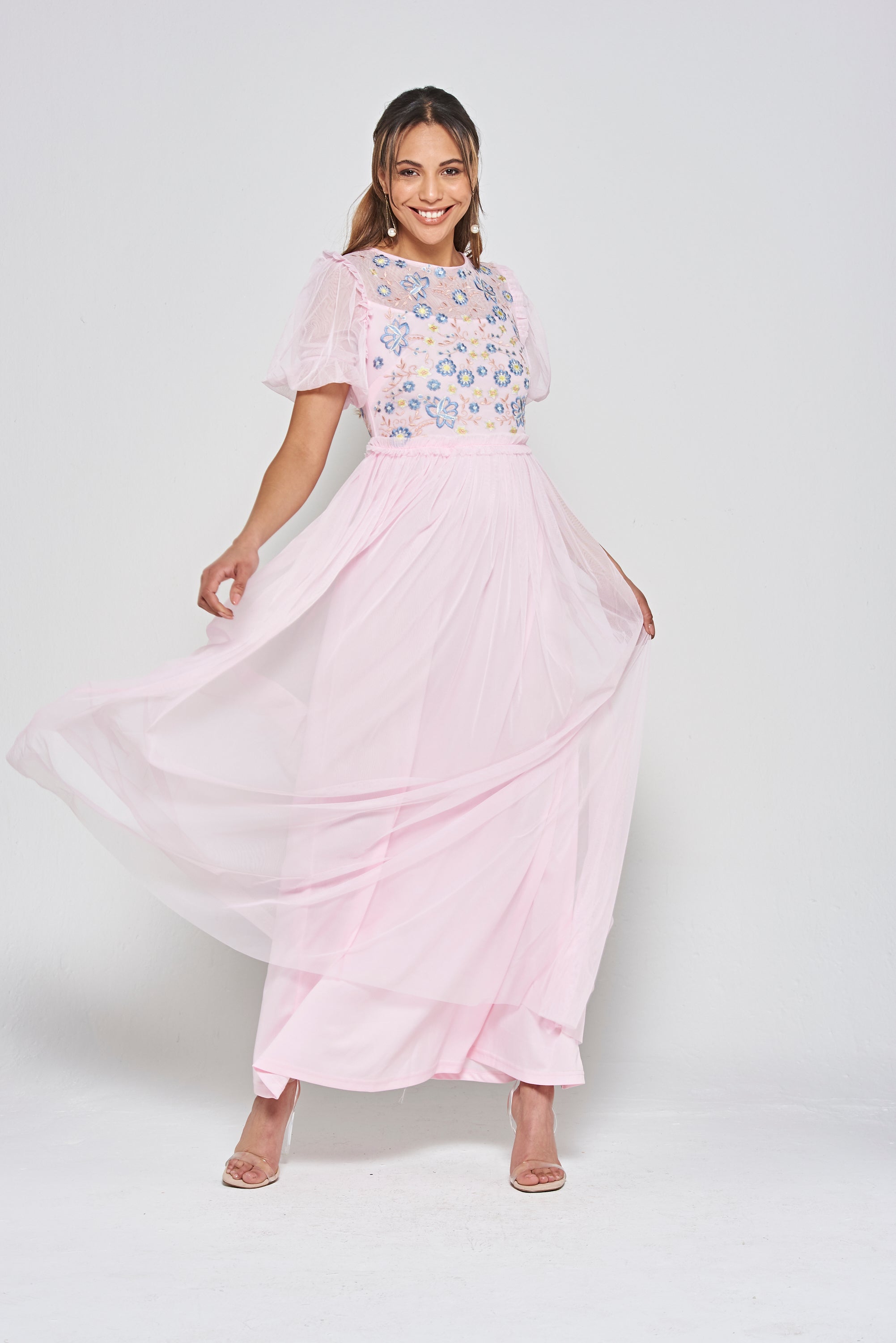 Laraline Floral Embroidered Maxi Dress in Blush