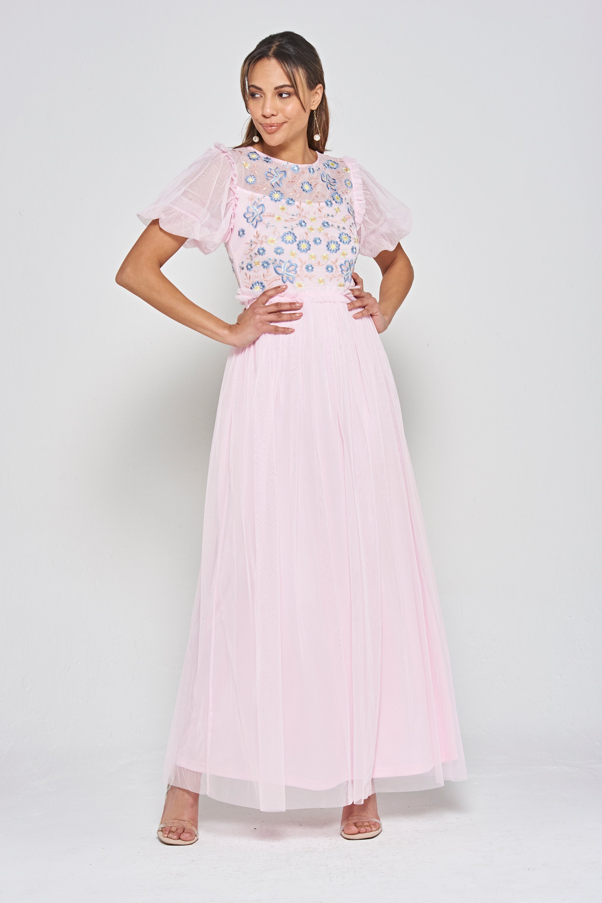 Laraline Floral Embroidered Maxi Dress in Blush