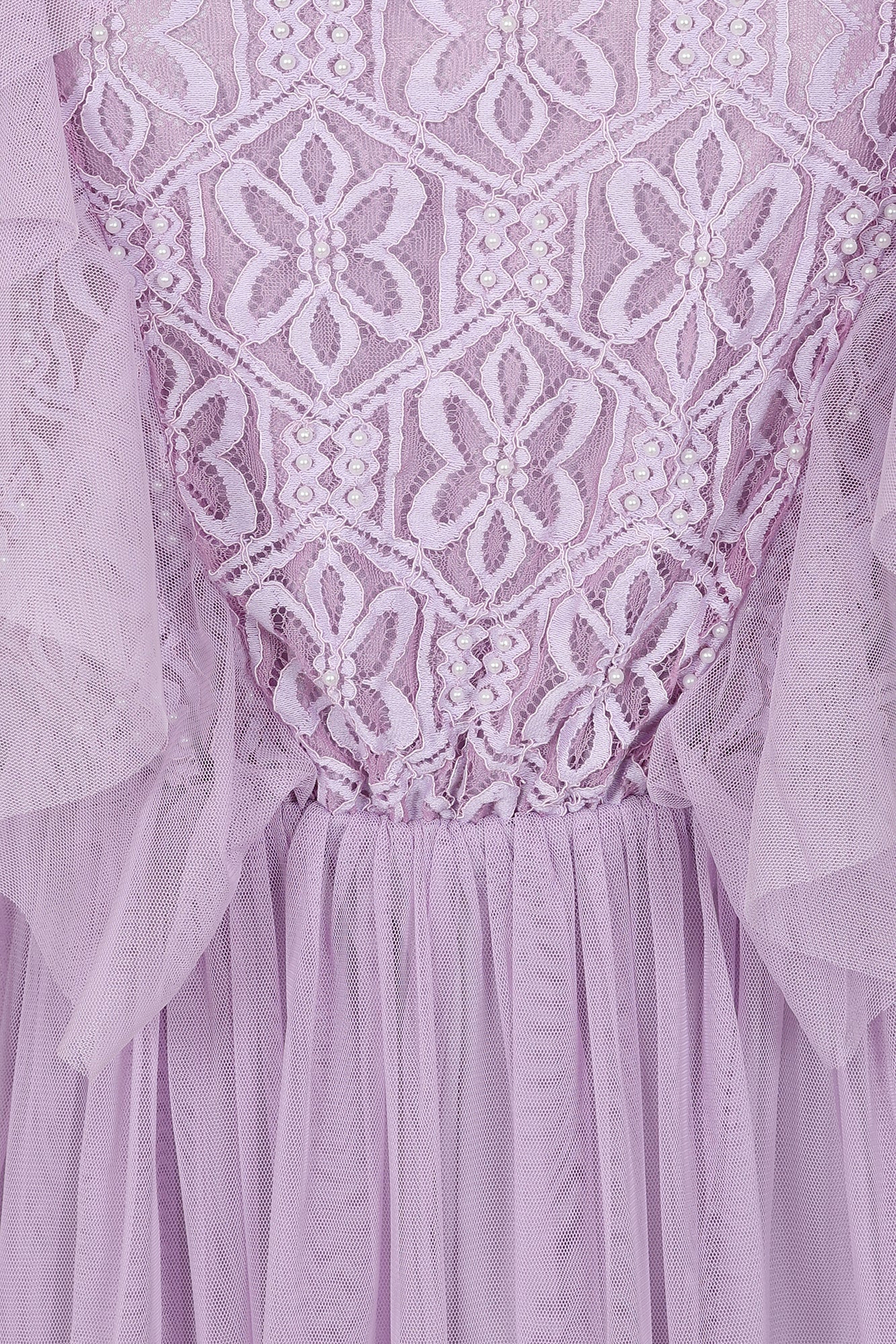 Lark Ruffle and Lace Midi Dress in Lilac