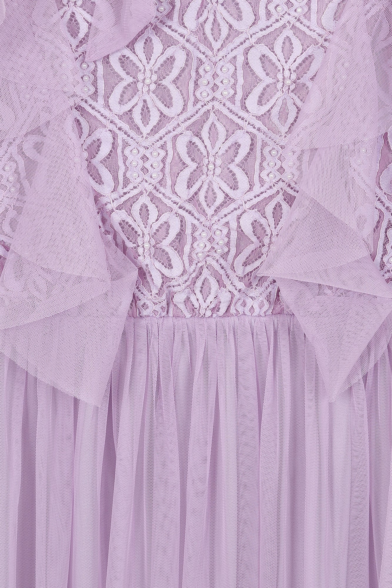 Lark Ruffle and Lace Midi Dress in Lilac